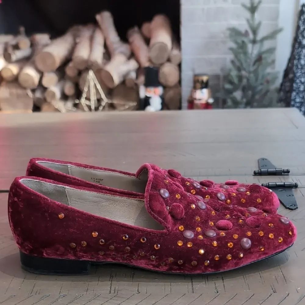 Donald J. Pliner Lyle2sp Burgundy Velvet Embellished Smoking Loafers Sz 7.5